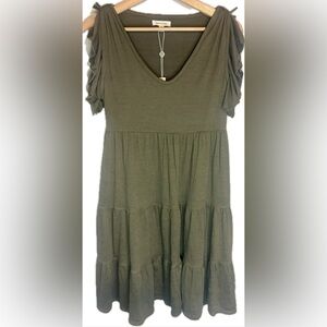✨NWT Max Studio Olive Green Tiered Ruffle Dress Size Small